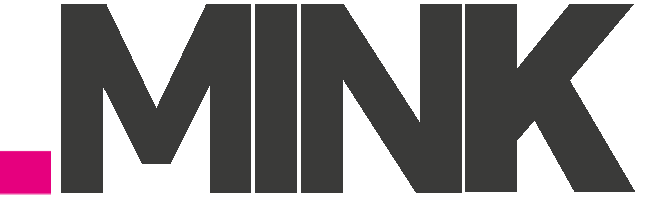 Logo MINK Design mit pinkem Rechteck vor dem Logo. Print und Webdesign.