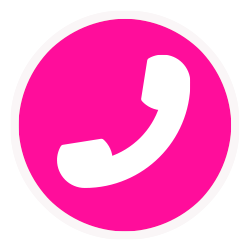 Pinkfarbener Punkt mit weißem telefon Telefonals Icon für den Kontakt. Anruf an Minkdesign, Köln